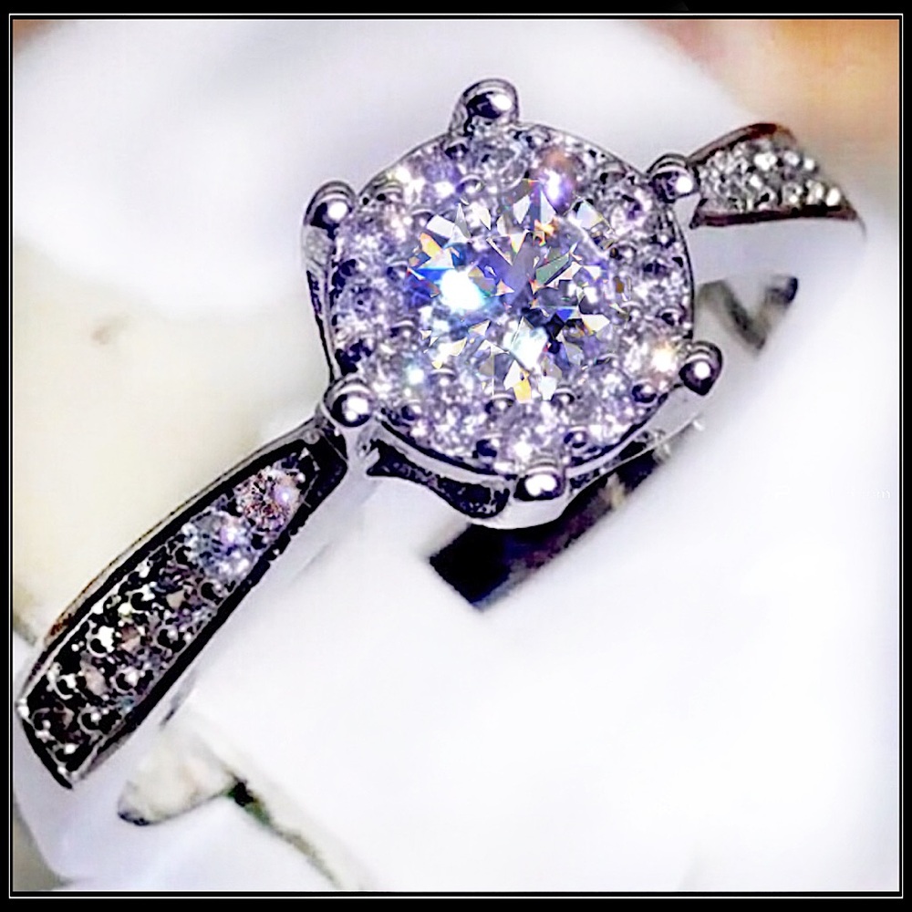 Clearance! New silver simulated solitaire pave diamond engagement wedding ring